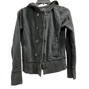 nollie Y2K Black thrashed grunge zip Button Black hoodie sweatshirt jacket sz S